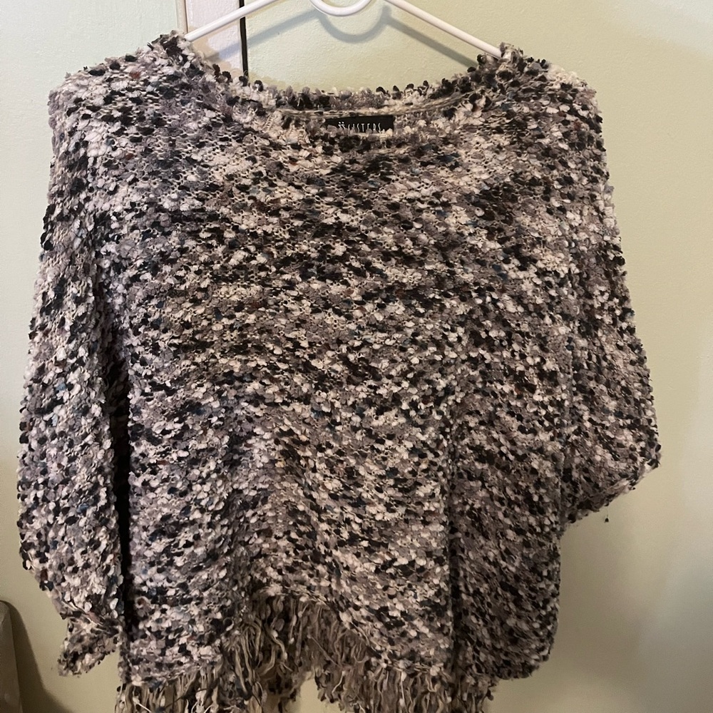 Chic Gray Poncho Sweater